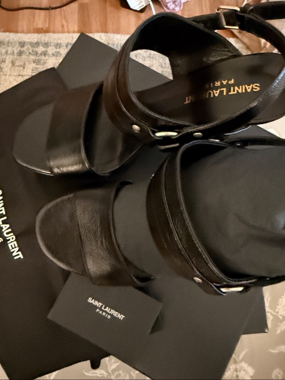 Saint Laurent Lido Black Leather Platform Ankle-Strap Heels - Picture 6 of 9